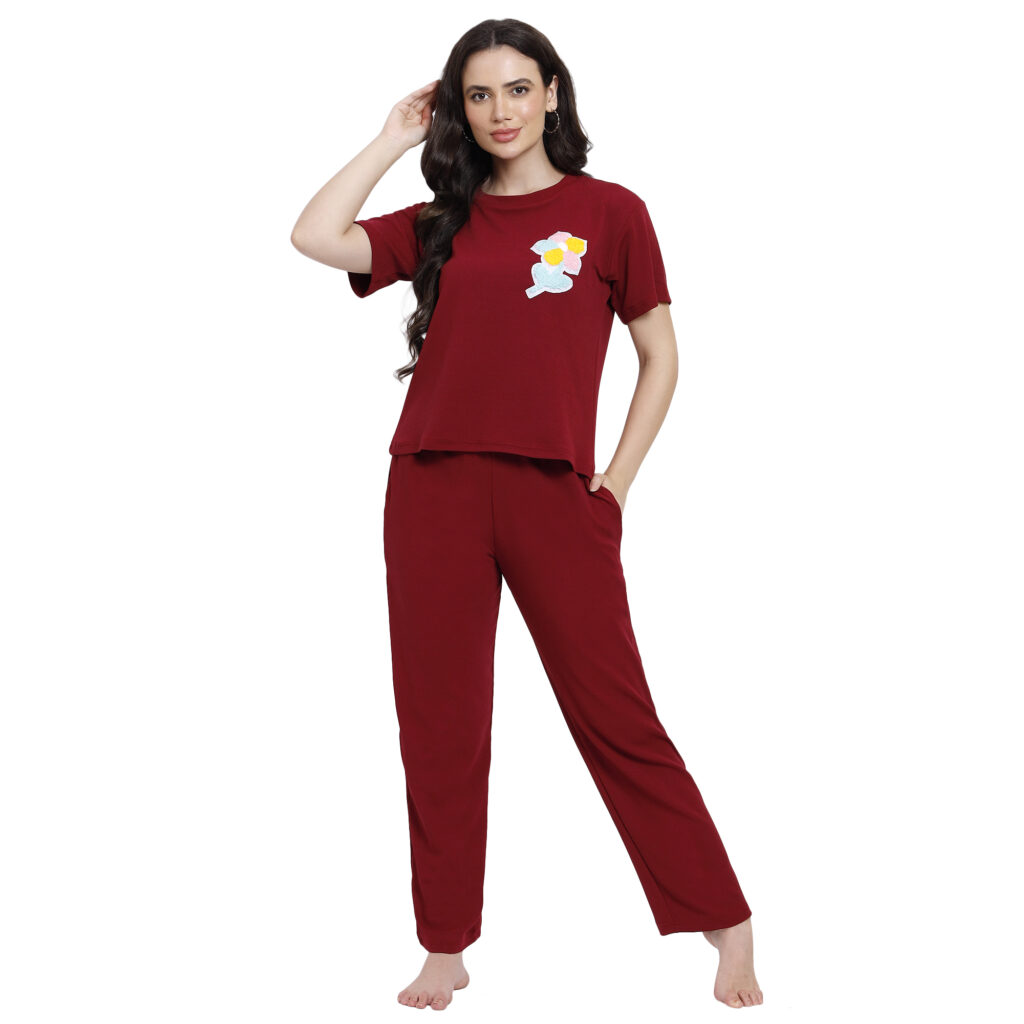 Mehroon flower nightsuit