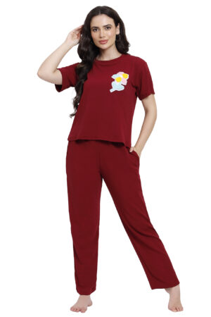 Mehroon flower nightsuit