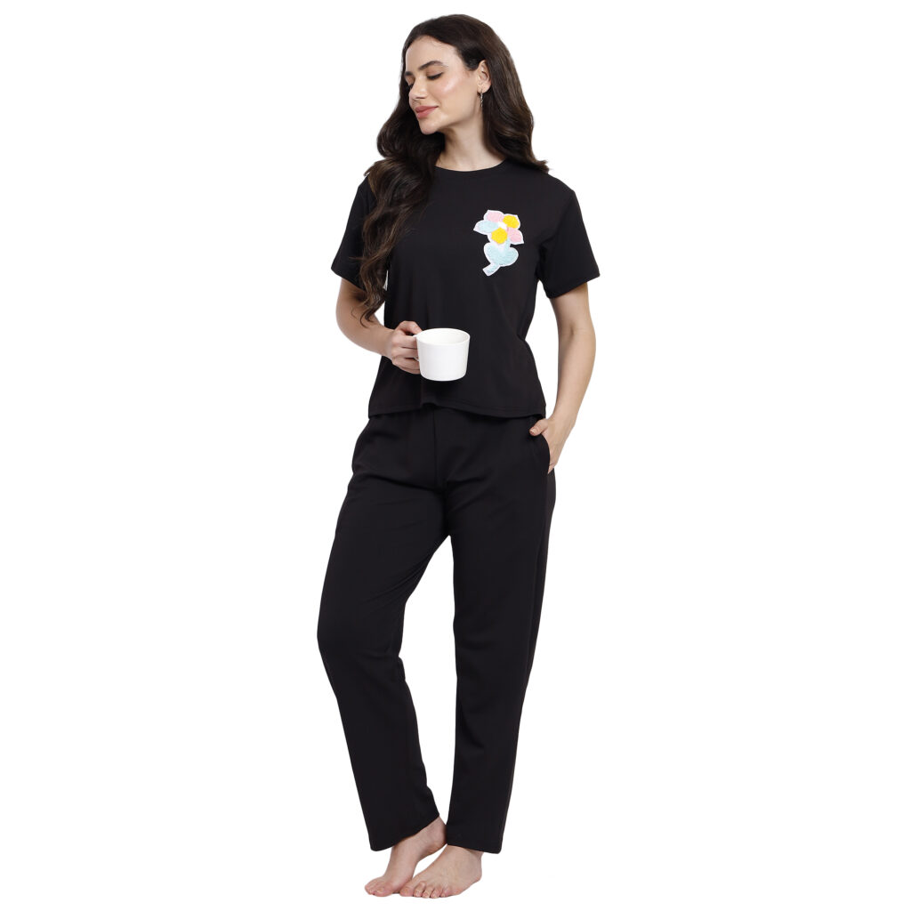 Black flower nightsuit